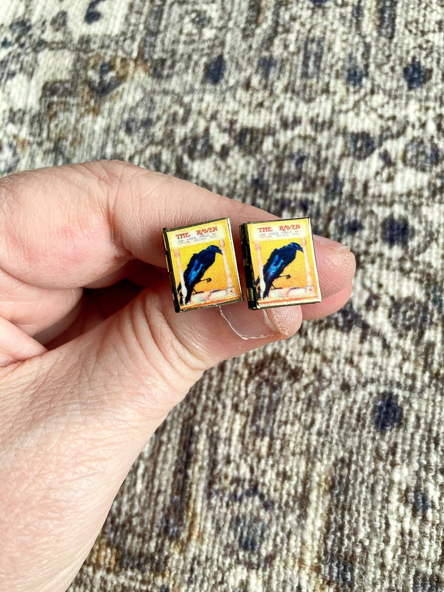 Post Earrings Book Locket The Raven