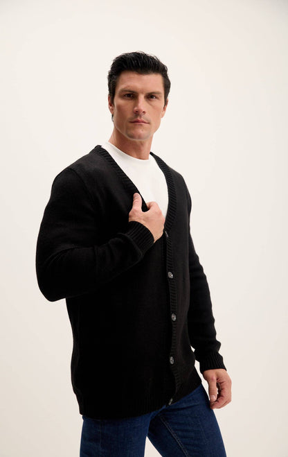 Men's Soft Button Down Cardigan - Black