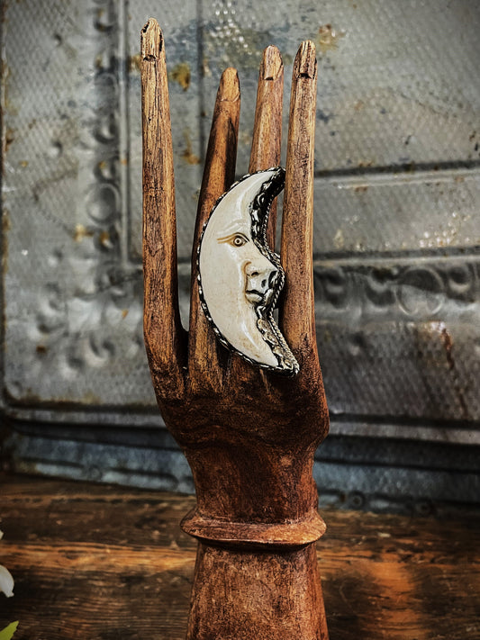 Carved Cresent Moon Adjustable Ring - La De Da