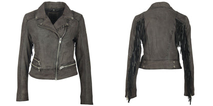 Zoey Fringe Leather Jacket - Dark Grey