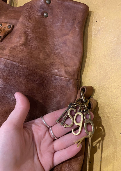 Folded Top Leather Crossbody Bag - Camel
