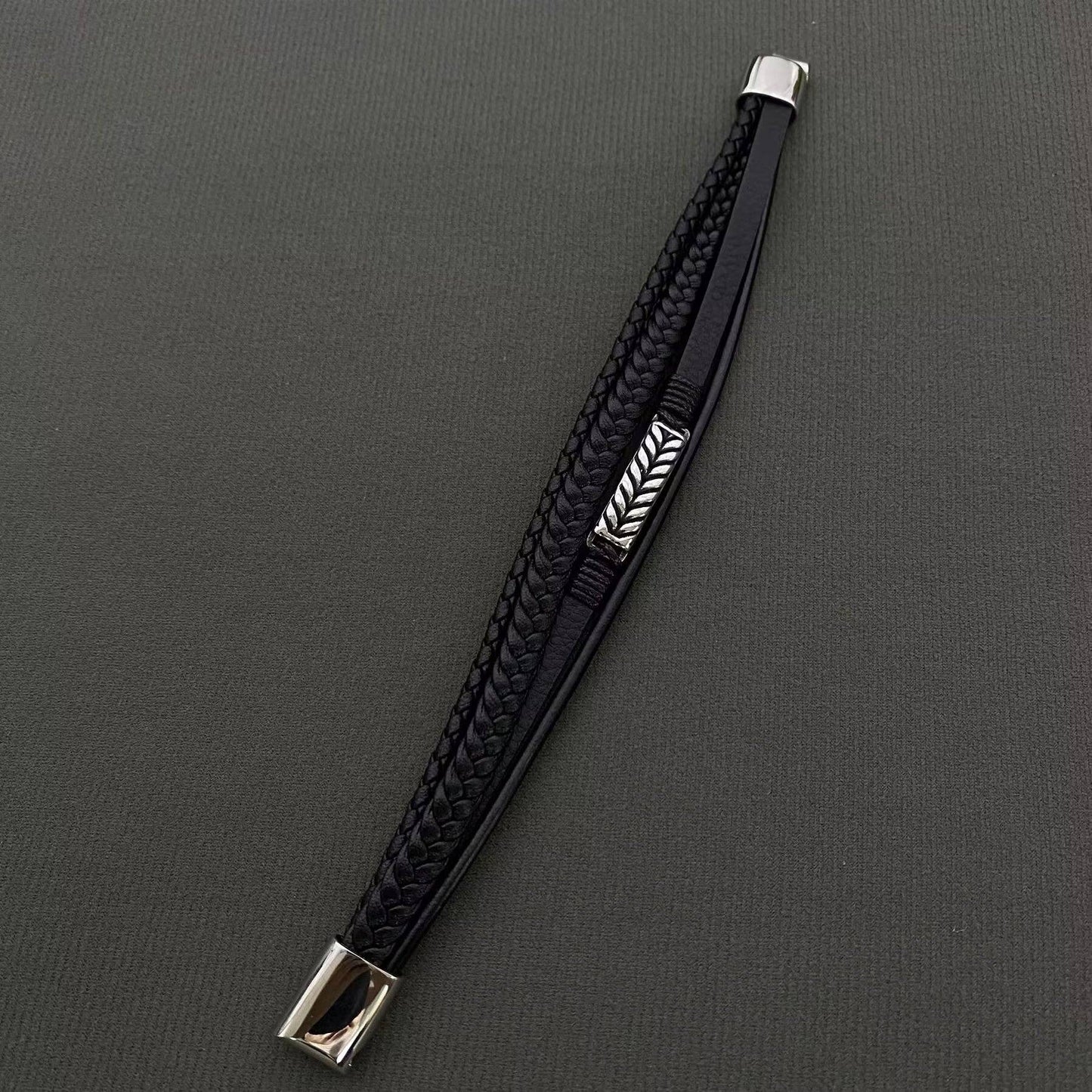 Men's S.Steel Charm Multi-layer Leather Braided Bracelet