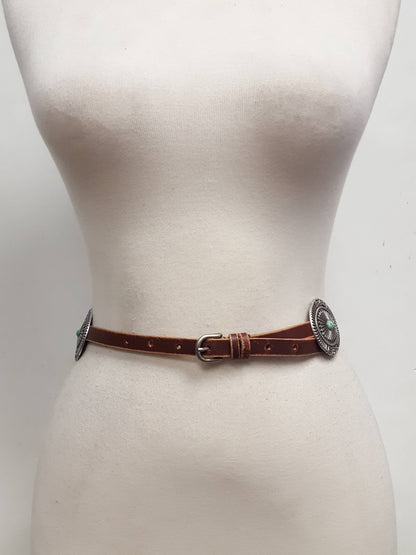Western Distressed Leather Stone Concho Belt - Brown