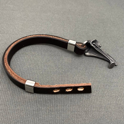 Stainless Steel Viking Crow Skull Head Cowhide Bracelet - MJ/BC