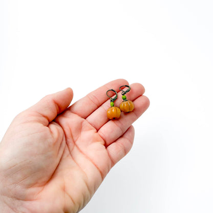 Autumn Pumpkin Earrings - Dainty Orange Stone Pumpkins