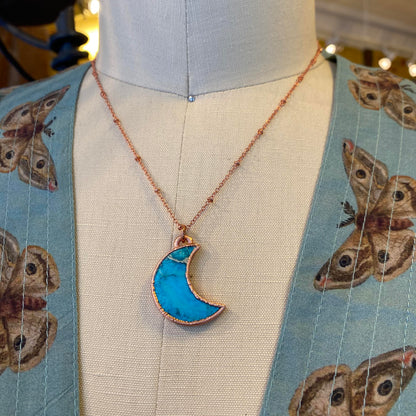 Blue Sea Sediment Imperial Jasper Crescent Moon Necklace - La De Da