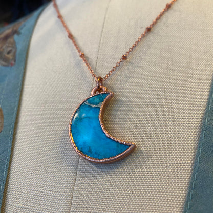 Blue Sea Sediment Imperial Jasper Crescent Moon Necklace - La De Da