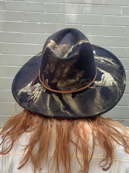 Black Gold Marbled Wide Brim Hat - La De Da