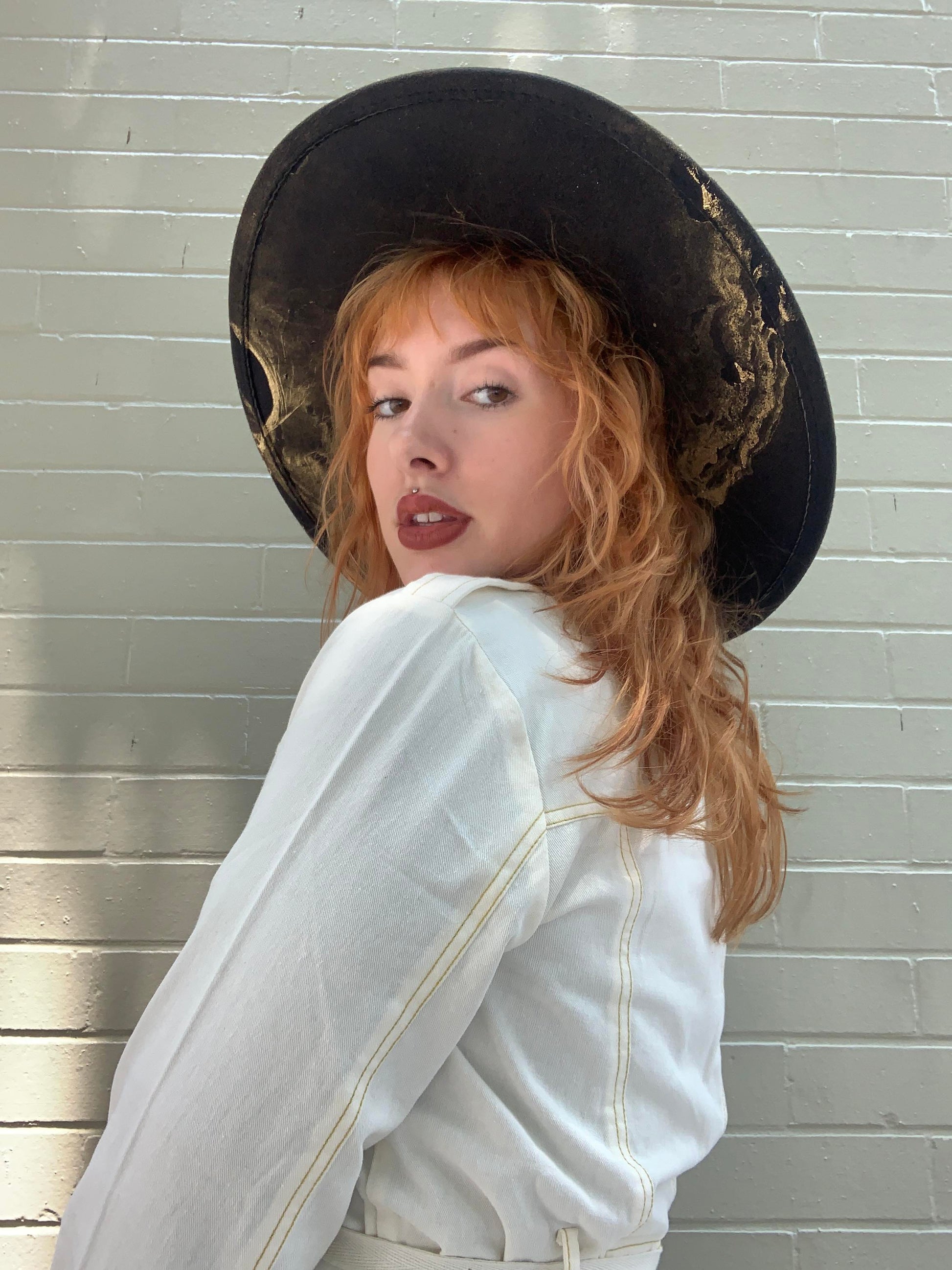 Black Gold Marbled Wide Brim Hat - La De Da