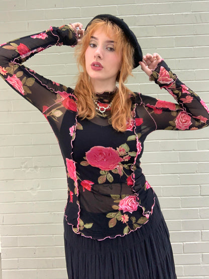 Charlie Printed Mesh Top Black - La De Da