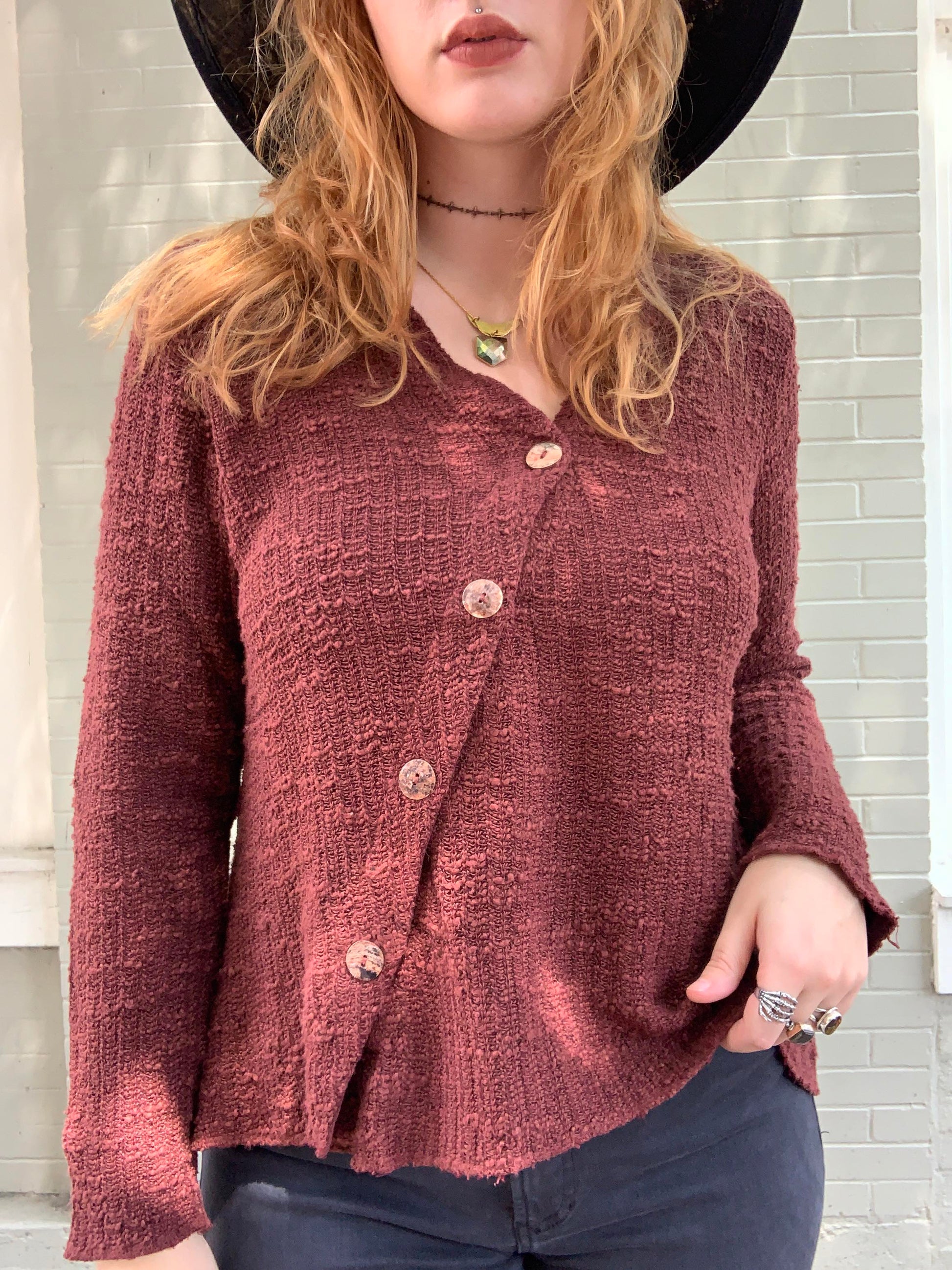 Asymmetrical Button Cardi - Elderberry - La De Da