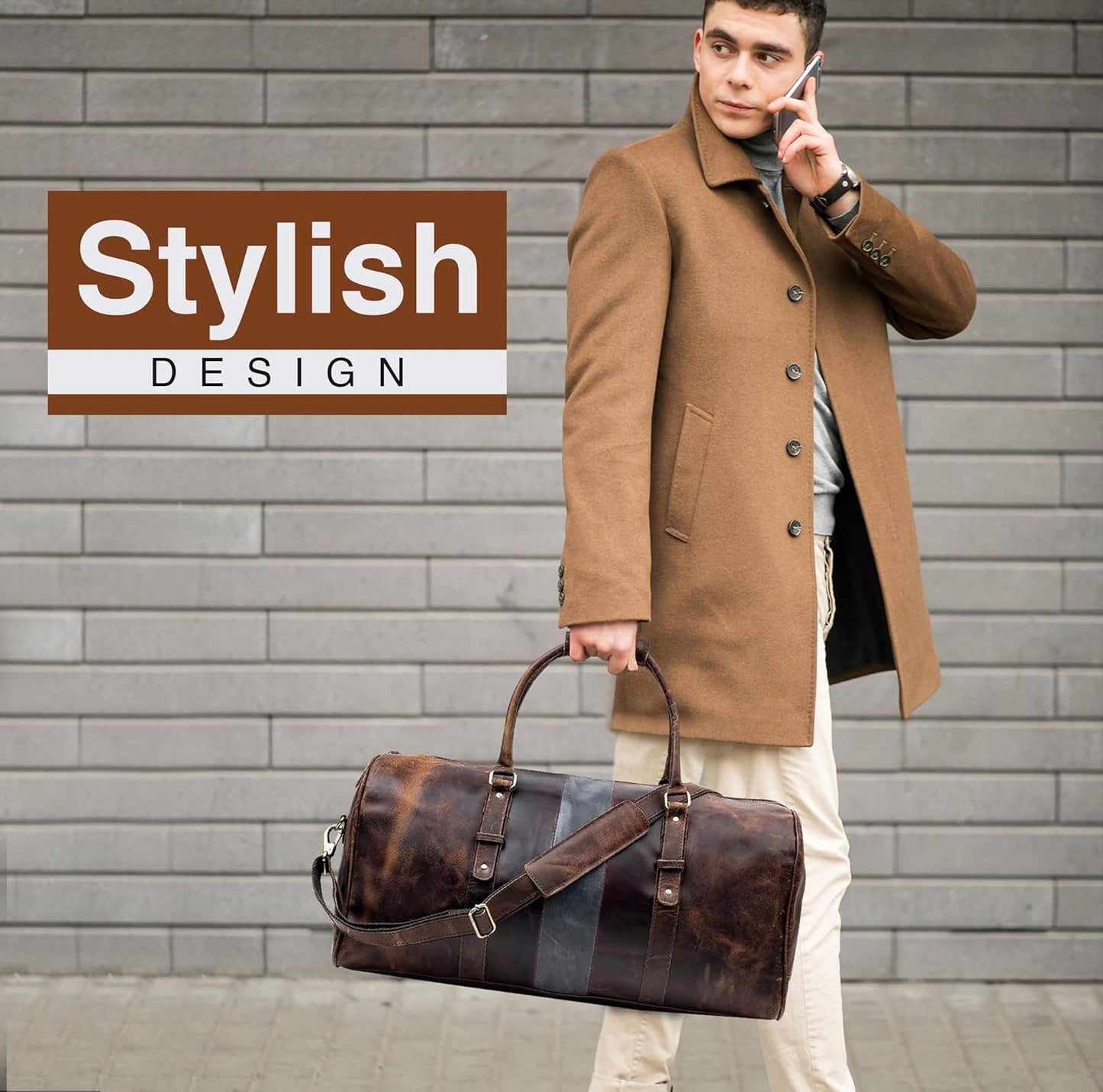 Vintage Leather Duffle Luggage Bag - Brown / 22" Inch