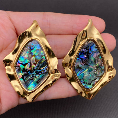 Abalone Shell Geometric 18K Golden S.Steel Earrings - FGS
