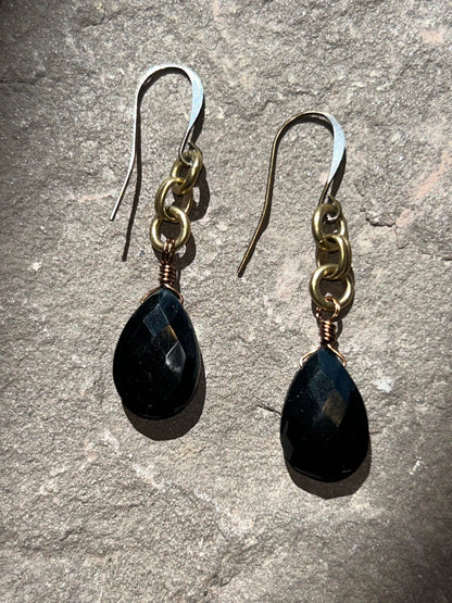 Pear Faceted Onyx Earrings - La De Da