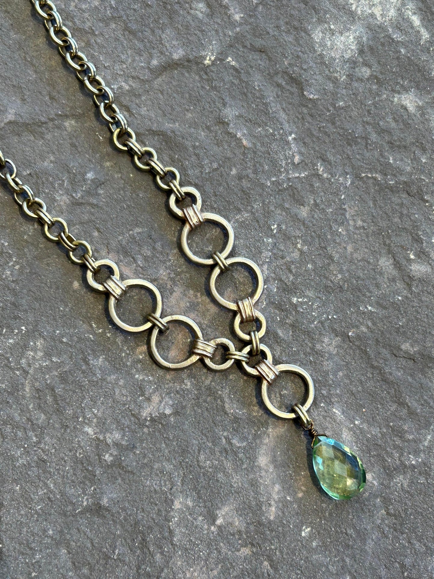 Josephine, Green Amethyst -Double Circled Pendant Necklace - La De Da