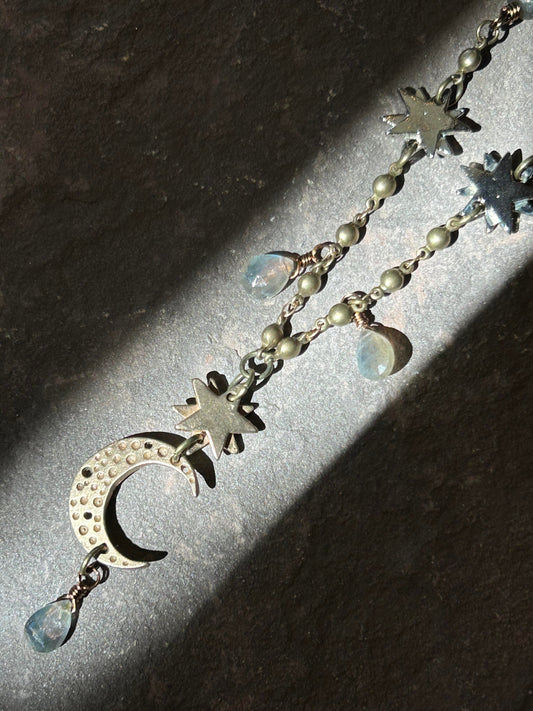 Selene, Waning Moon Labradorite Charm Necklace - La De Da