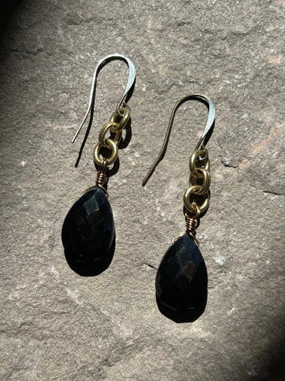 Pear Faceted Onyx Earrings - La De Da
