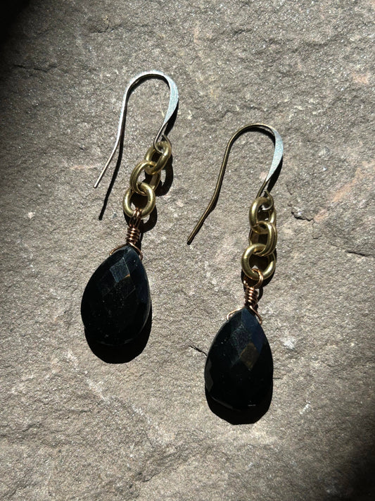 Pear Faceted Onyx Earrings - La De Da