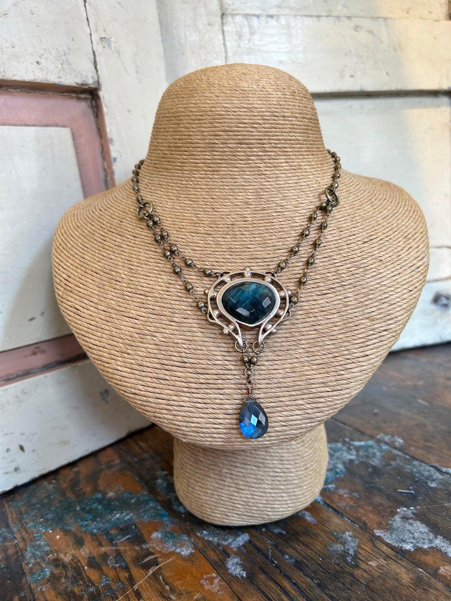 Cast Bronze & Blue Labradorite Necklace - La De Da