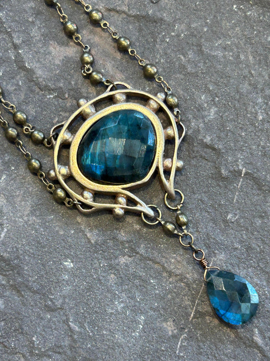 Cast Bronze & Blue Labradorite Necklace - La De Da