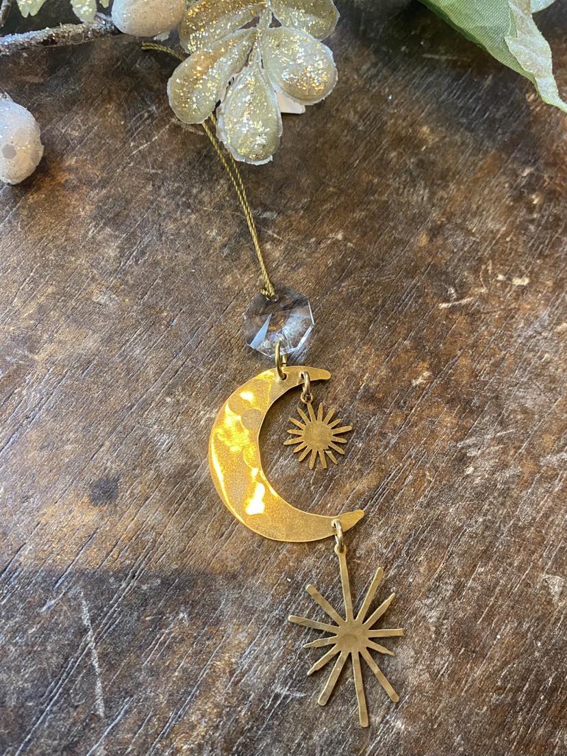 Crescent Moon and Suns with Crystal Ornament