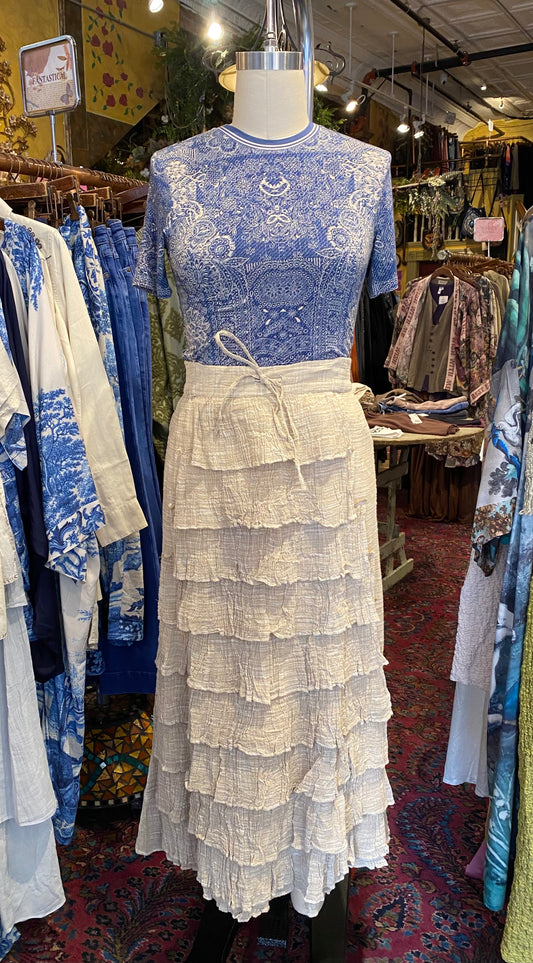 Full Length Layered Ruffle Skirt - Natural