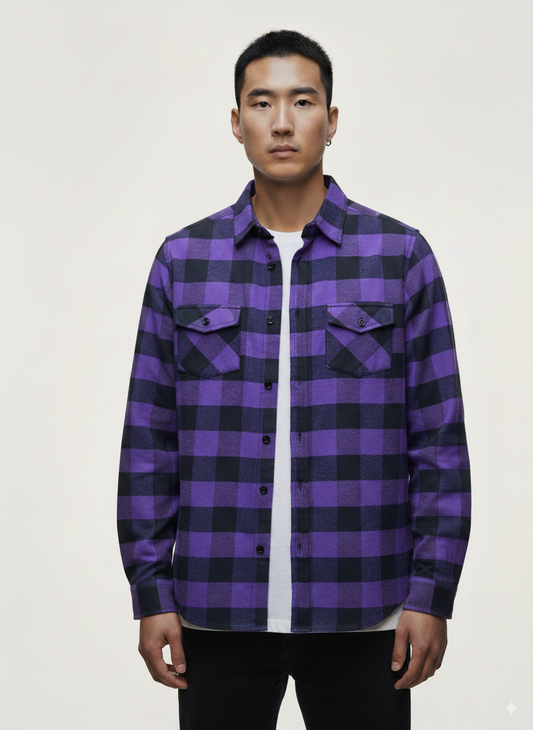 Men's Flannel Buffalo Plaid Shirt - Purple
