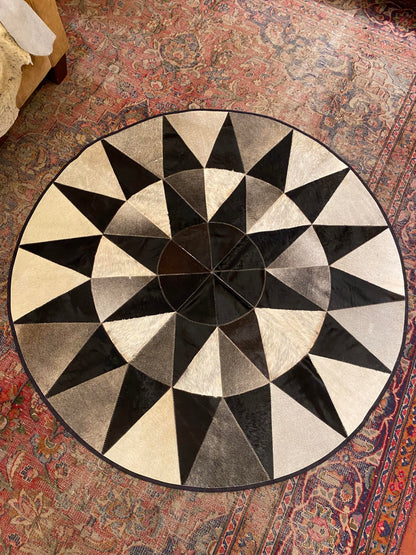 Round Patch Work Cowhide Rug