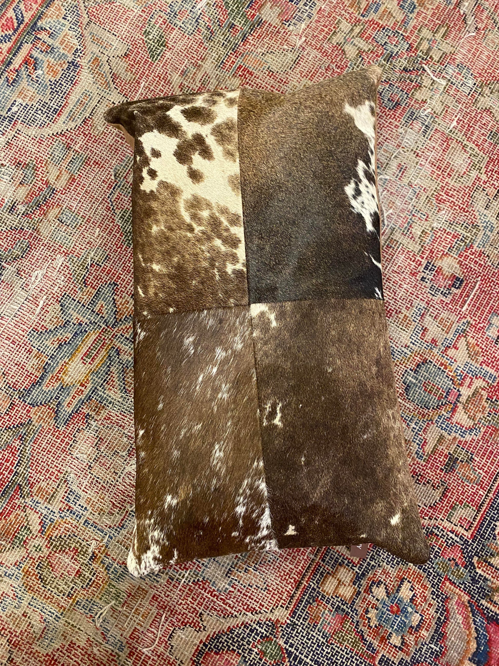 Rectangle Cowhide Pillow - Brown and White - La De Da