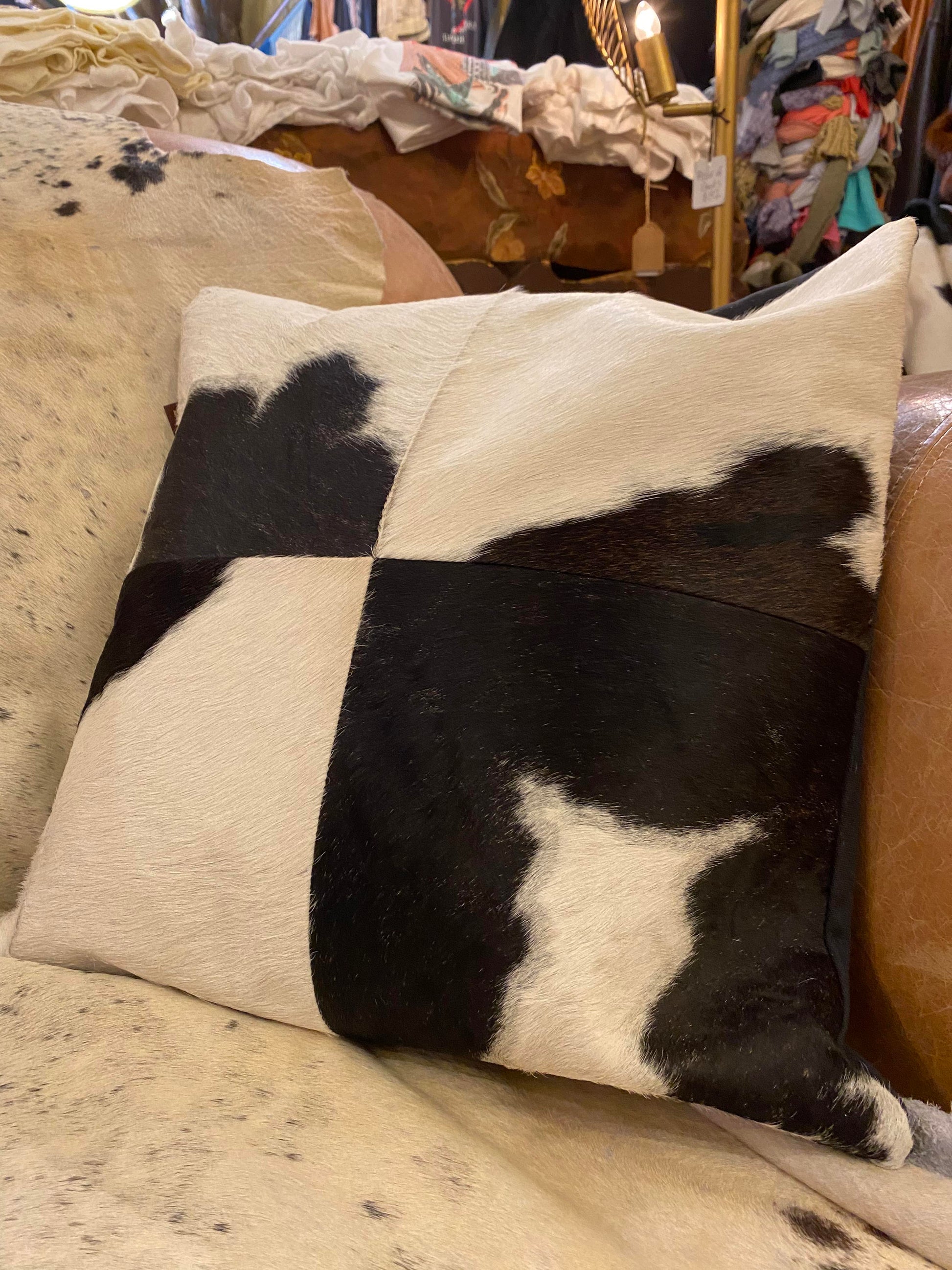 Square Cowhide Pillow - Black and White - La De Da