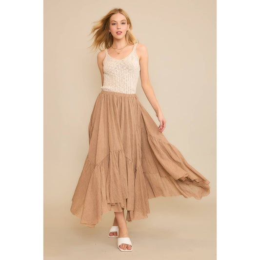 Asymmetrical Raw-edge Uneven Hemline Skirt - Taupe