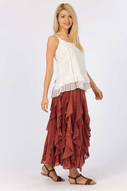 Rust Lace Ruffle Skirt