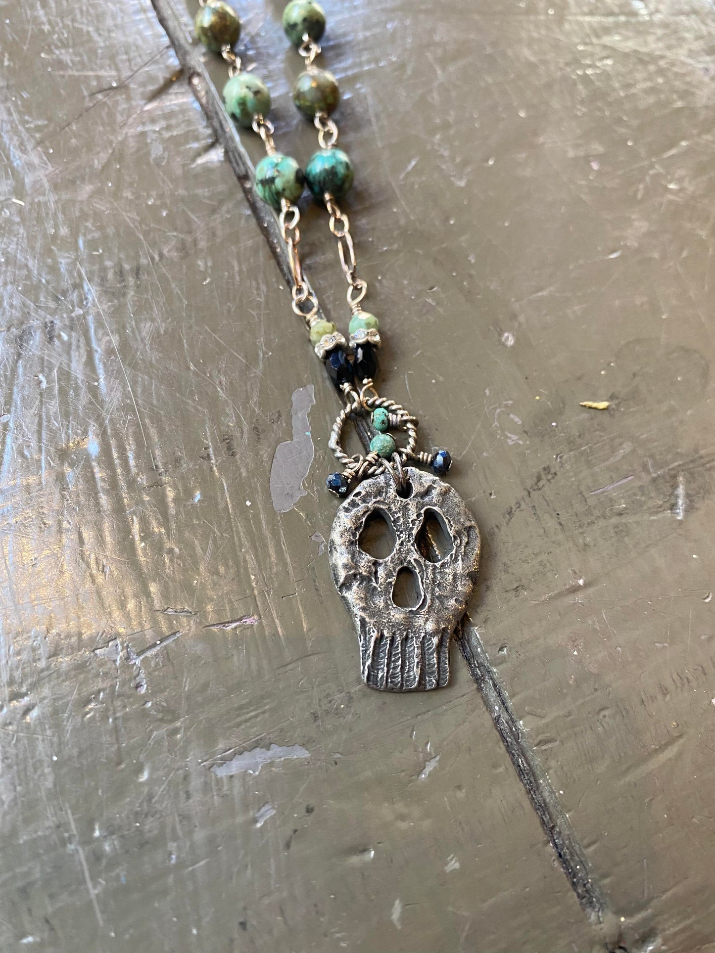 Pewter Skull and African Turqouise Necklace* N124 - La De Da