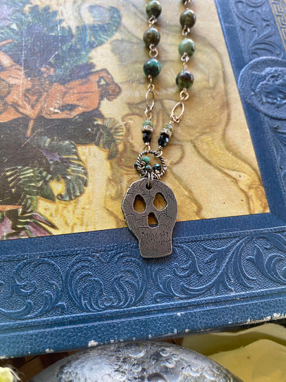 Pewter Skull and African Turqouise Necklace* N124 - La De Da