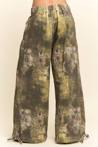 Curve Tie-Dye Printed Mid-High Waist Pants - Dark Olive