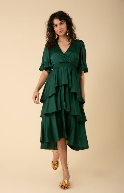 Joy Tiered Midi Dress - Emerald - La De Da