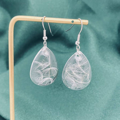 Dandelion Dried Plant Teardrop Dangle Earrings