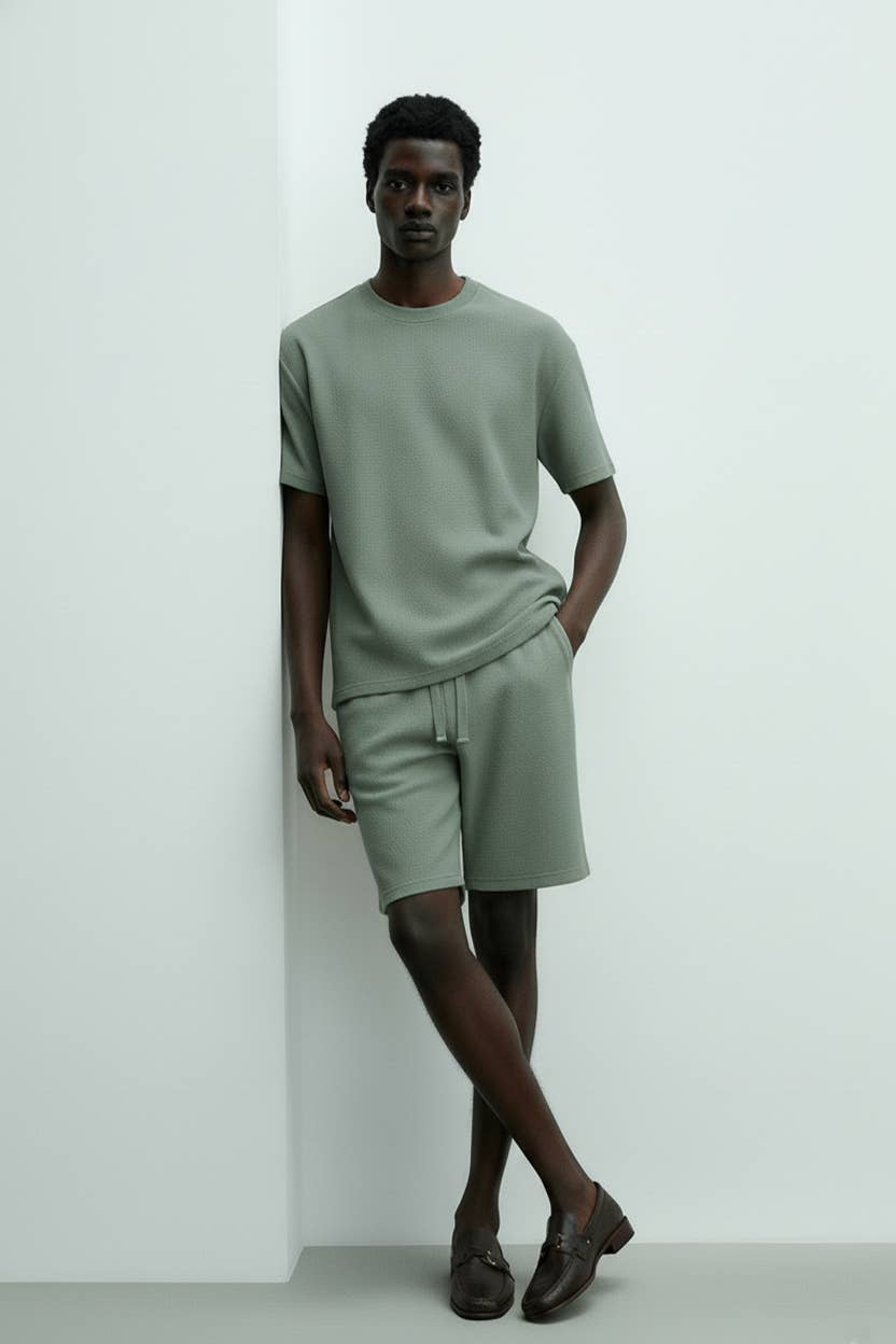 Men's Short Sleeve Textured Shorts - Green