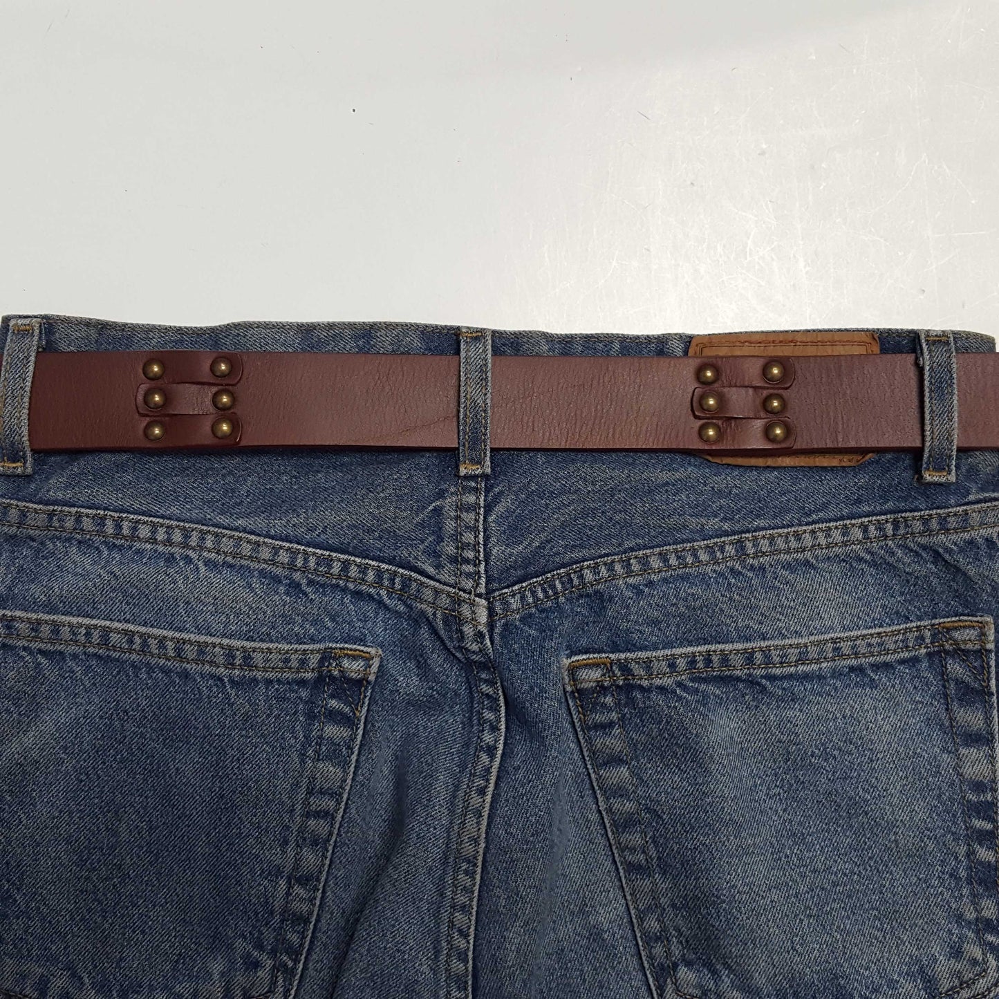 Genuine Studded Leather Belt - Brown