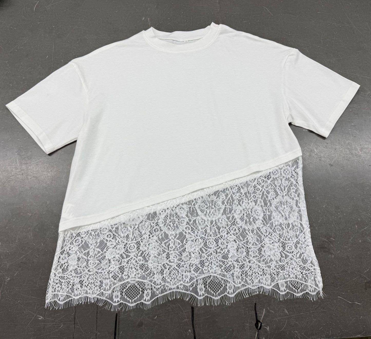 Lace Trim Relaxed Fit Crew Neck Top