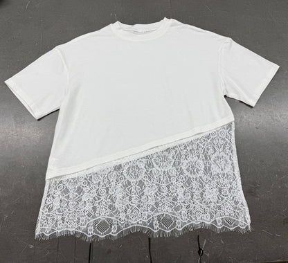 Lace Trim Relaxed Fit Crew Neck Top