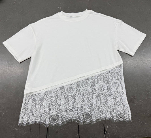 Lace Trim Relaxed Fit Crew Neck Top