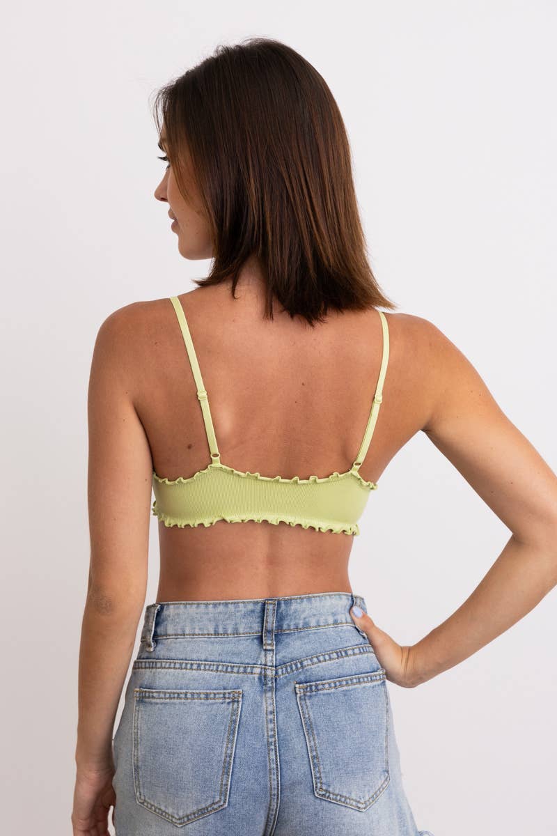 Seamless Lettuce Edge Bow Tie Triangle Bralette - Lime