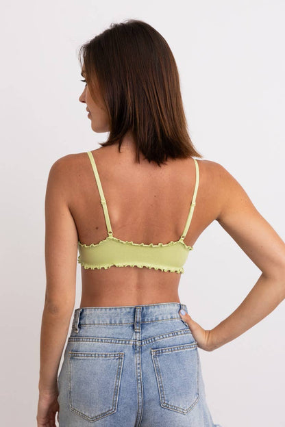 Seamless Lettuce Edge Bow Tie Triangle Bralette - Lime