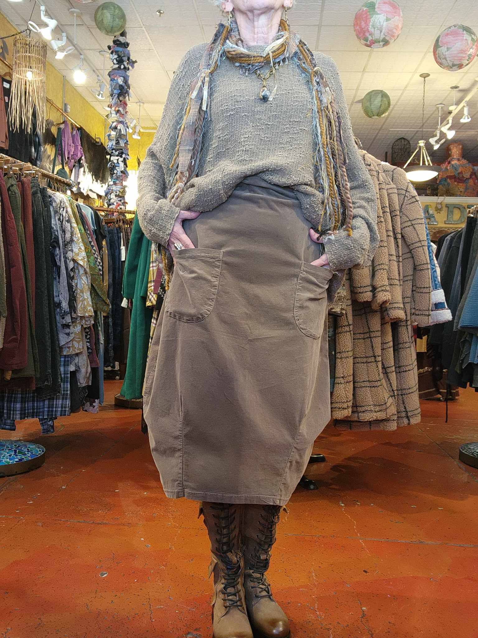 Pocket Lantern Skirt Mini Cord - Saddle - La De Da