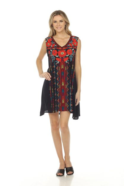 Embroidered Tank Dress - Black