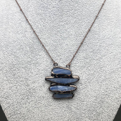 Vintage 4 Kyanite Linked Natural Stone pendant Necklace - CS