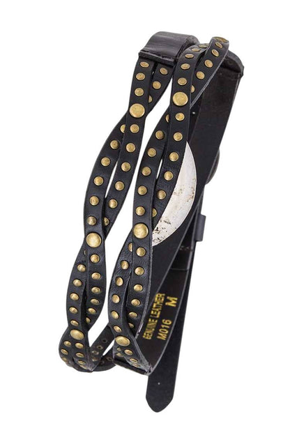 Studded Retro Braided Leather Belt - Black / Medium