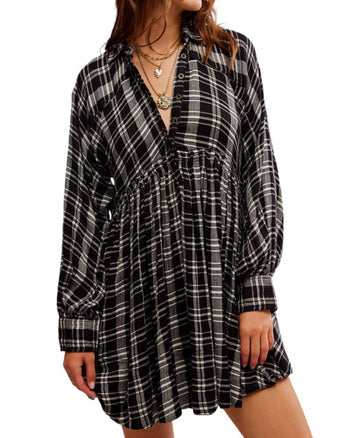 Hoffman Plaid Long Sleeve Mini Dress - Black Combo