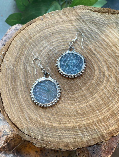 Circle Glass Earrings with Beaded Frame - KC08*